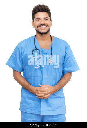 Handsome mexican male nurse at work isolated on white background for cut out Stock Photo