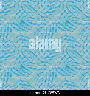 blue and aqua geo dotted tiling with palm leaves Stock Vector