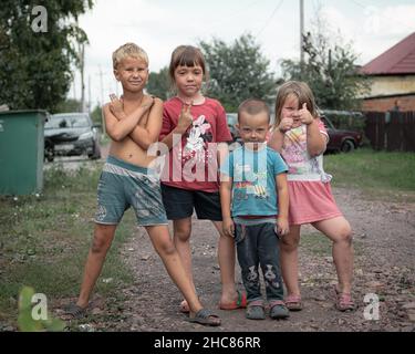 15th of Augest 2020, Russia, children on mining town street Stock Photo