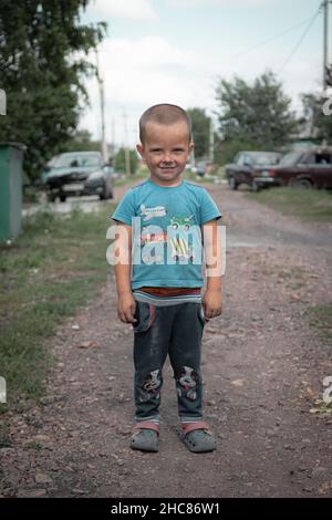 15th of Augest 2020, Russia, children on mining town street Stock Photo