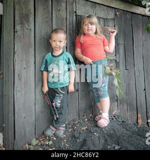 15th of Augest 2020, Russia, children on mining town street Stock Photo