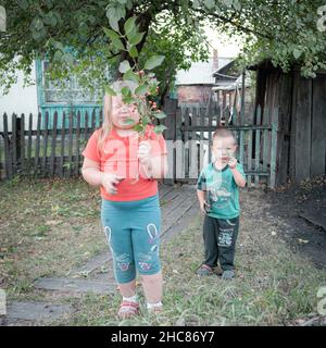 15th of Augest 2020, Russia, children on mining town street Stock Photo