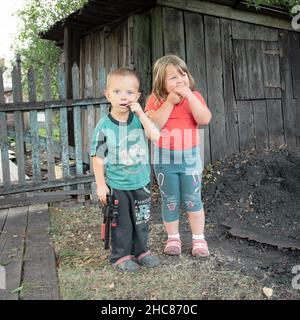 15th of Augest 2020, Russia, children on mining town street Stock Photo