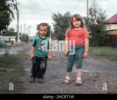 15th of Augest 2020, Russia, children on mining town street Stock Photo