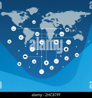 Internet of Things, Smart Technology, Cloud Computing Design Concept with Icons - Global Digital Network Connections, Technology Background with Spott Stock Vector