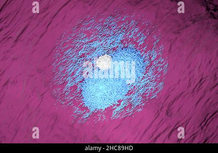 Liver cancer hepatoma blue color with t-cell realistic top view 3d illustration Stock Photo