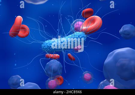 General bacteria in the blood flow - closeup view 3d illustration Stock Photo