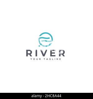 Modern flat simple design River water logo design Stock Vector