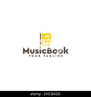 Flat Simple Music Book Pen Melody Logo design Stock Vector