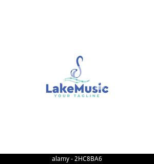 Flat Letter Mark Initial Lake Music Logo design Stock Vector