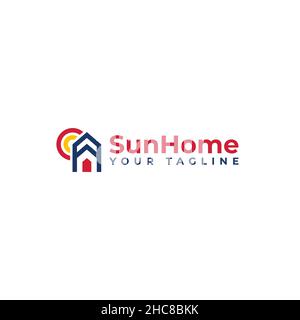 Modern flat simple Sun Home house logo design Stock Vector