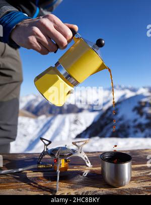 Old Coffee Pot in Camping Site Stock Photo - Image of item, fire