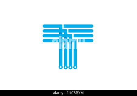 Creative Abstract Blue Letter T  Wires Logo Vector Design Illustration Stock Vector