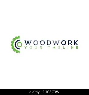 Minimalist design Wood Work job desk logo design Stock Vector