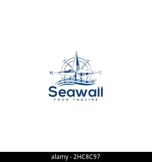 Modern design Seawall direct compass logo design Stock Vector