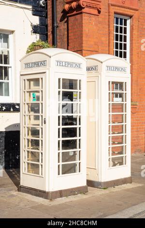Two white telephone boxes in the Market town of Beverley Yorkshire East Riding of Yorkshire England UK GB Europe Stock Photo