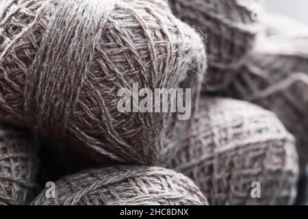 Light brown yarn made of natural sheep wool. Needlework Stock Photo