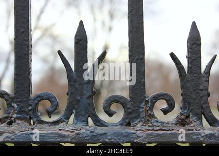 Vintage decorative cast iron fence detail. Stock Photo