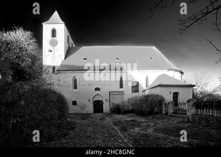 Conceptual black and white shot of historic church in Ottersleben, Magdeburg. Stock Photo