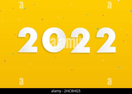 Numbers 2022 on yellow background with colorful confetti for new year concept Stock Vector