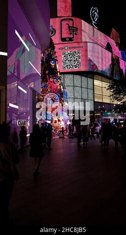 Christmas Decorations EM Quarter, Emporium, Luxury Shopping Mall, Sukhumvit Road, Phrom Phong Area Night Stock Photo