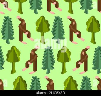 Yeti isometric pattern seamless. bigfoot now monster background. Baby fabric texture Stock Vector