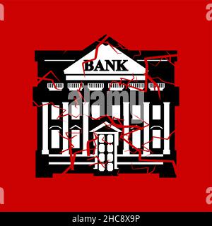Broken bank. concept Bank bankruptcy. Bank collapse. Crisis and problem in banking sector of economy. vector illustration Stock Vector