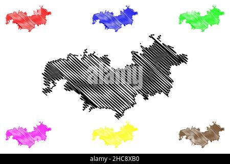 Patan district (Gujarat State, Republic of India) map vector illustration, scribble sketch Patan map Stock Vector