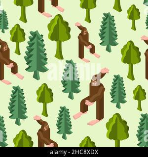 Yeti isometric pattern seamless. bigfoot now monster background. Baby fabric texture Stock Vector