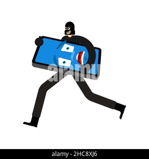 Thief stolen phone. Criminal stole gadget. vector illustration Stock Vector