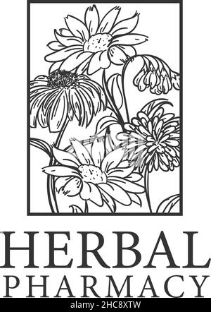 Modern silhouette HERBAL PHARMACY care logo design Stock Vector