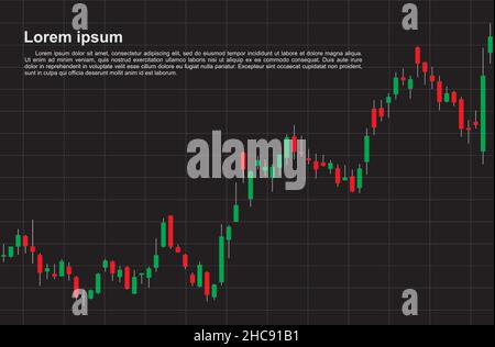 Trade of stock. Chart of forex with candles. Graph for financial market. Stock trade data on graph with japanese sticks. Candlestick graph, stock mark Stock Vector