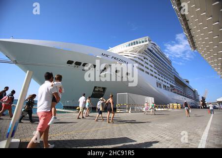 salvador, bahia, brazil - january 3, 2018: transatlantic ship is seen docked in the port of Salvador city. Stock Photo