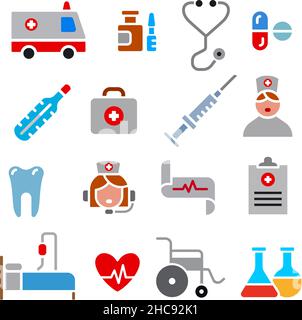 medicine and pharmacy colorful set icons Stock Vector