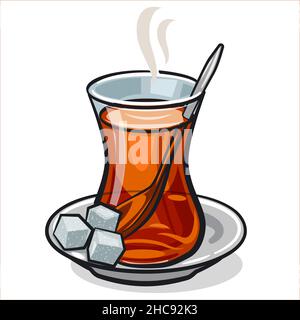 Turkish authentic traditional black tea in the glass Stock Vector