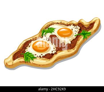 turkish egg-topped flatbread baked with minсe and eggs Stock Vector