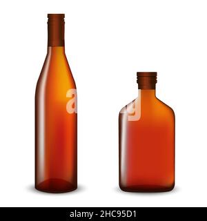 Vector drawing. Mockup of glass bottles for drinks Stock Vector