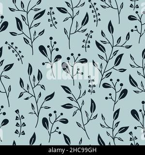 Vector botanical seamless pattern with branches with berries in a simple style. Stock Vector