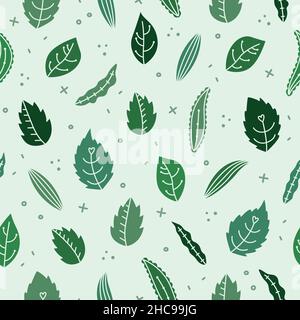 Vector botanical seamless pattern with leaves in a simple style. Stock Vector