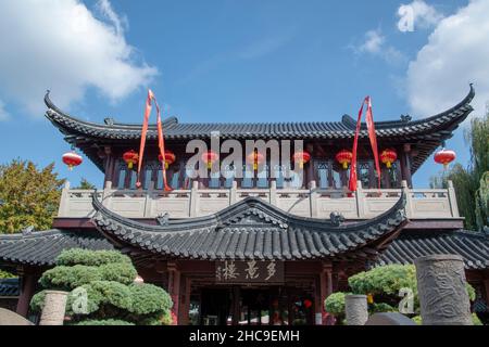 Landscape of Chinese tea house in Luisenpark Mannheim Baden Wurttemburg Stock Photo