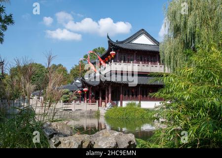 Landscape of Chinese tea house in Luisenpark Mannheim Baden Wurttemburg Stock Photo