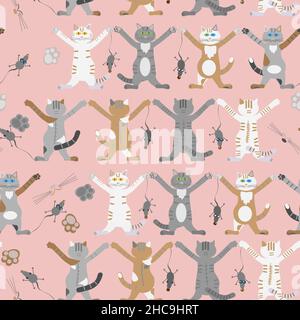 funny cats and mice seamless pattern Stock Vector