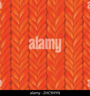 Abstract seamless knitted pattern. Orange realistic knit texture, merino wool fabric. Monochrome repeating winter design. Modern minimalist stylish Stock Vector