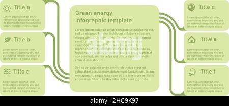 Green colored infographic template with one main and six text clouds Stock Vector