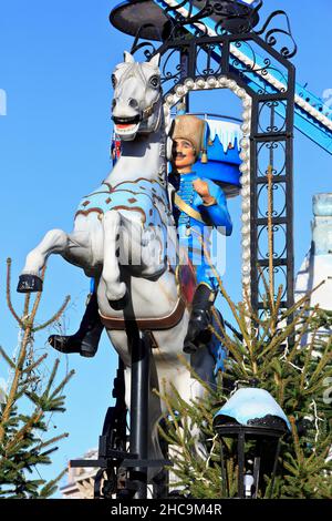 A wooden soldier on a horse at the annual Christmas market at the Grand-Place in Lille (Nord), France Stock Photo