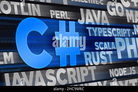 Programming languages names written over the code script. Conceptual ...