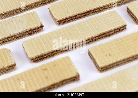 Pattern of waffle biscuit on a white background. Stock Photo