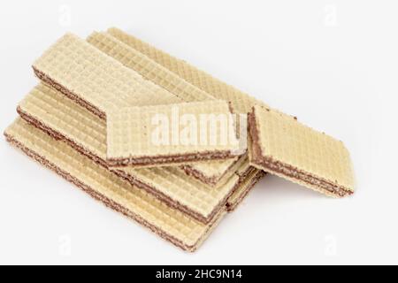 Neapolitan wafers. Wafers with chocolate on a white background Stock Photo
