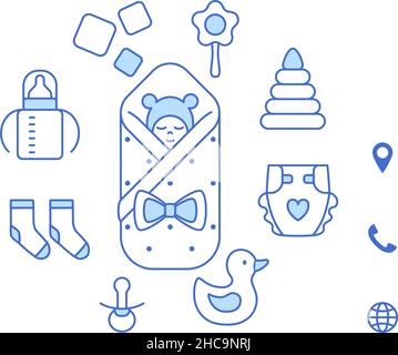 Baby store business visit or discount card outline Stock Vector
