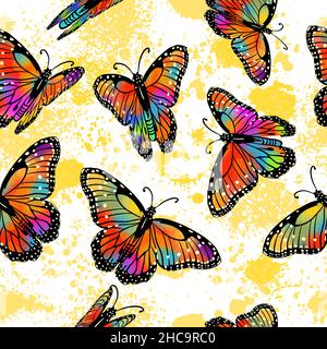 Seamless background of rainbow butterflies. Vector illustration Stock Vector